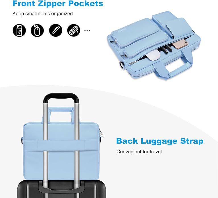 MOSISO Laptop Shoulder Bag, Computer Bag with 2 Raised&1 Flapover&1 Horizontal Pocket&Handle&Belt