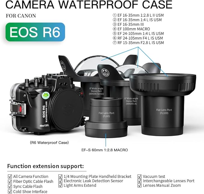 Sea frogs Underwater Camera Case Compatible with Canon EOS R6 17-40MM f/4L IPX8 60m/197ft Maximum Diving Depth Waterproof Camera Housing for Diving, Surfing, Rowing, Skiing