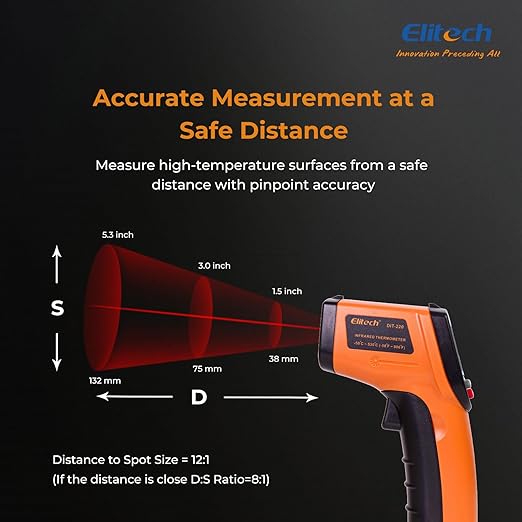 Elitech 2Pack Laser Temperature Gun, Non-Contact Digital Infrared Thermometer, Adjustable Emissivity, Backlight, Handheld for Grill, Meat, Candy, Automotive, HVAC Tools, -50~530°C(-58~986°F), DIT-220