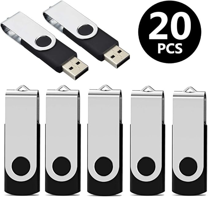 Flash Drives 32GB, Aiibe 20 Pack 32 GB Flash Drive Bulk USB Flash Drives 32GB USB 2.0 Thumb Drive Swivel Memory Stick USB Drive (32GB, Black)