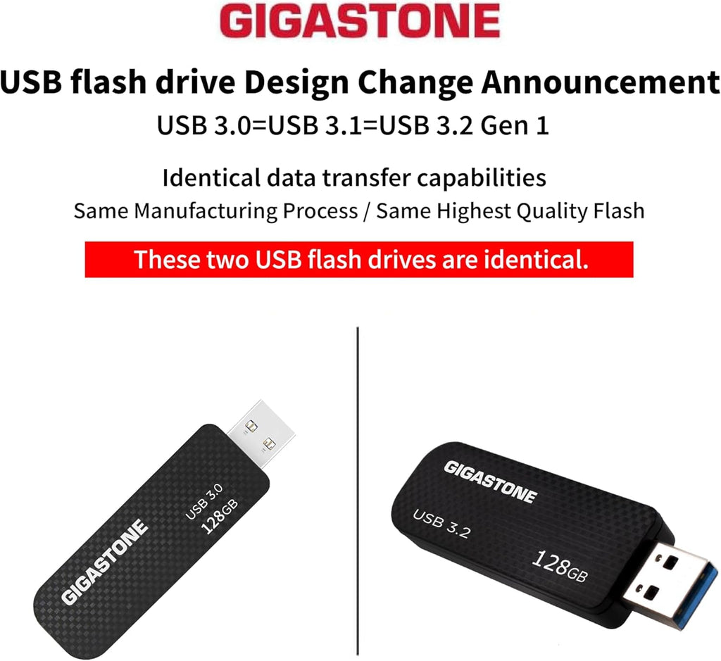 GIGASTONE 128GB USB 3.2 Flash Drive 5-Pack, 100MB/s High-Speed Data Transfer, Carbon Fiber Design, Retractable
