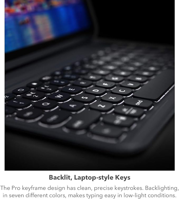 ZAGG Pro Keys Detachable Case and Wireless Keyboard for Apple iPad Pro 12.9, Multi-Device Bluetooth Pairing, Backlit Laptop-Style Keys, Apple Pencil Holder, 6.6ft Drop Protection - Charcoal