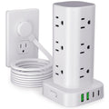 Power Strip Tower with Multiple Outlets, Flat Plug Surge Protector Tower Extension Cord with 12 AC Outlets 4 USB Ports (2 USB C), 10FT Cord Power Tower Surge Protector for Home Office Dorm Room, White