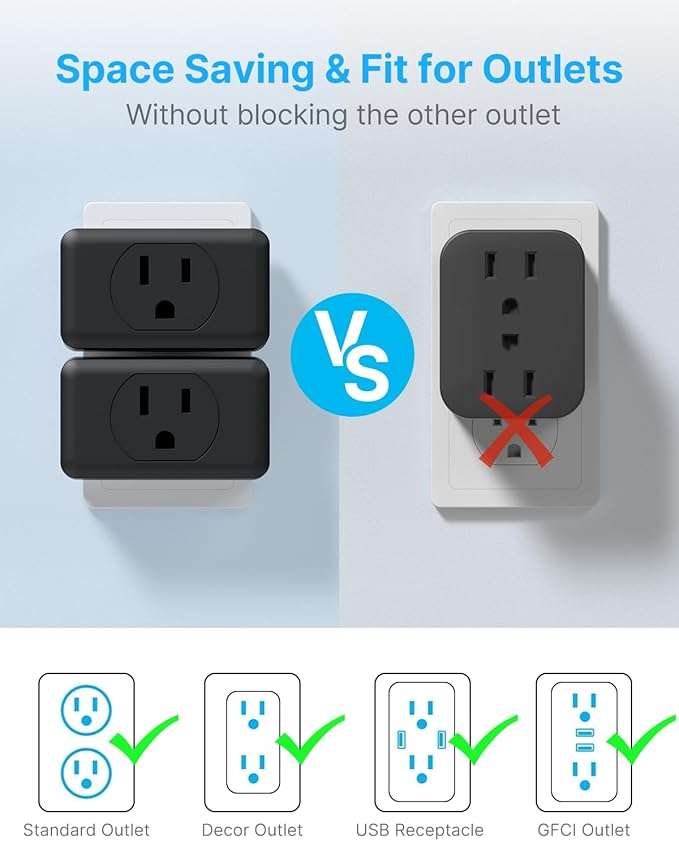 VINTAR 3 Pack Multi Plug Outlet Extender, Adapter, Splitter, Black, Type A, 125V, 15A, ETL Certified