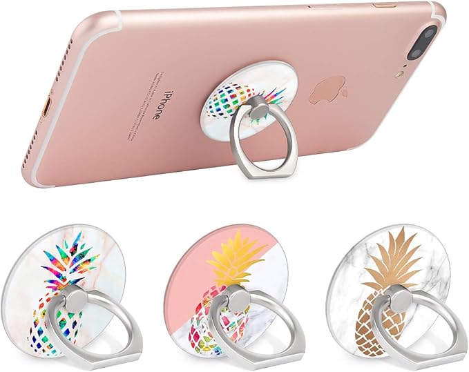 Bonoma Cell Phone Ring Holder, 3-Pack 360 Degree Rotating Universal Phone Ring Grip Finger Ring Stand Compatible with Smartphones and Tablets - Pineapple