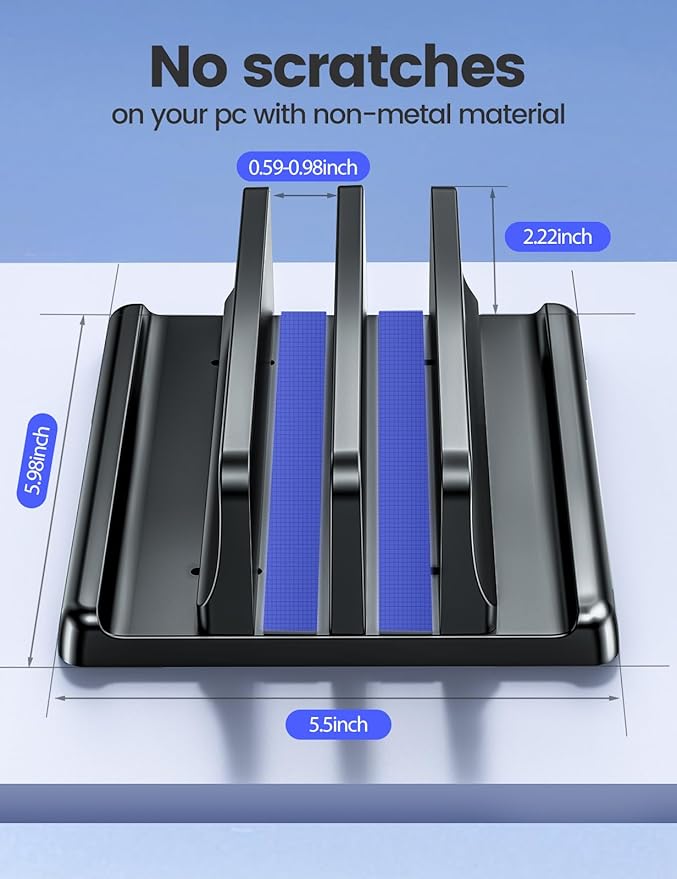 Vaydeer Vertical Laptop Stand for Desk, Dual Slots Plastic Laptop Holder with Space Saving 4-in-1 Design, Adjustable Laptop Stand Supports MacBook, Chromebook, Surface, Dell