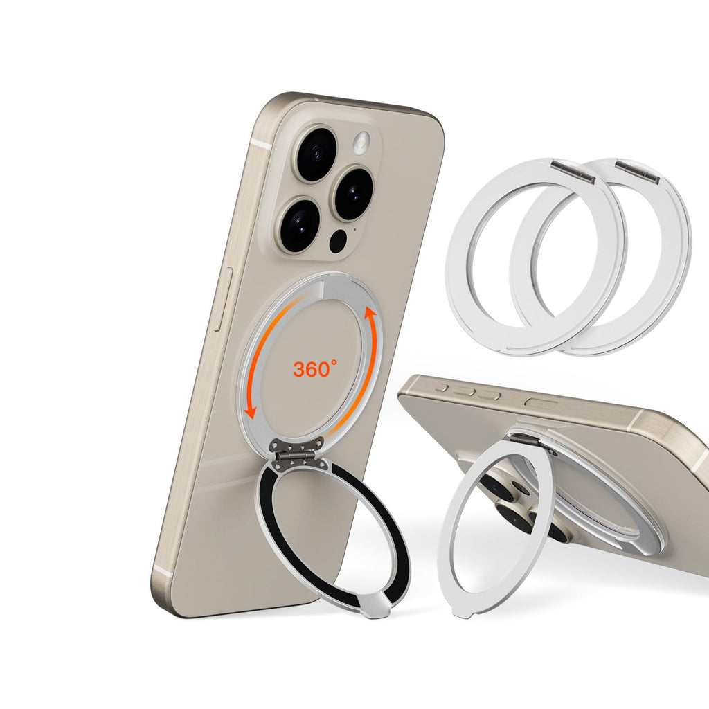 COOLQO 2Pcs 360 Spin Cell Grip Ring Phone Stand [Upgrade Gear Hinge Stress Anxiety Relief] Magnetic Holders for Your car Accessories Desk Mount Compatible with iPhone All Smartphones, Silver