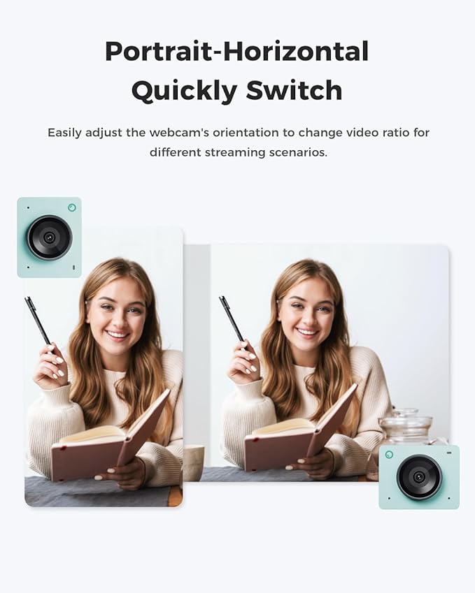 OBSBOT Meet 2-4K Webcam for PC with 1/2" Sensor, AI Framing & Autofocus, Beauty Mode, Lightweight, Gesture Control, HDR, Dual Microphone, 60 FPS, Web Cam for Streaming, Meeting, Gaming. (Aurora Green)