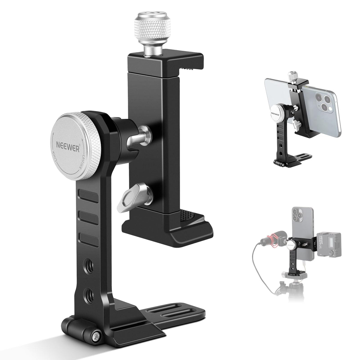 NEEWER Metal Phone Tripod Mount Adapter with Arca QR Base, Cold Shoe, 360° Swivel 180° Tilt, Phone Holder Compatible with iPhone 17 Pro Max 16 15 Samsung Galaxy S25 Ultra S24
