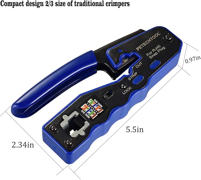 RJ45 Crimp Tool for Cat6 Cat5e Cat5 Pass Through Connectors,All-in-one EZ Crimping Tool Full Set with Cat6 Connectors and Boots, Cable Ties, Cable Tester, Cable Scissors and Stripper