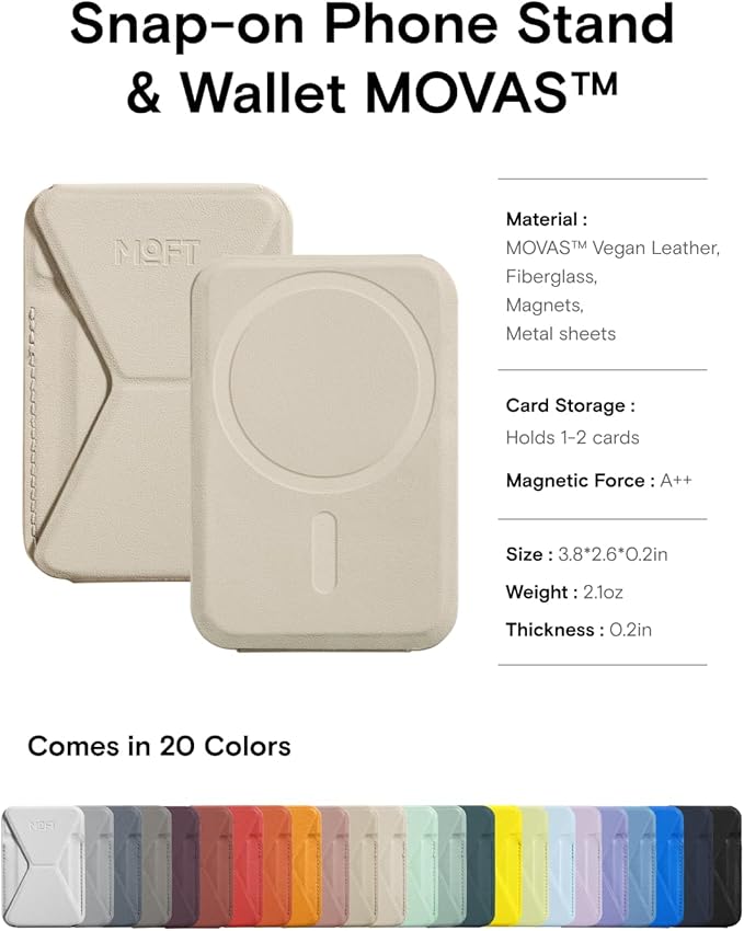 MOFT Magnetic Wallet Stand Compatible with iPhone 16/15/14/13/12 Series, Angle Adjustment & Magsafe Compatible MOVAS Phone Stand, Beach White