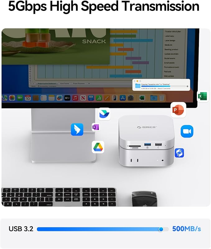 ORICO MiniMate SE Mac mini M4 4TB Storage & Docking Station, External SATA SSD (Non-Removable) 5Gbps(480MB/s), USB A*4, USB-C, SD/TF 3.0, 3.5mm Audio, Includes 2 Cables – M4SE