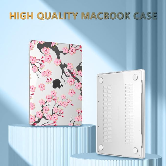 CISSOOK Cherry Blossoms Hard Shell Case for MacBook Pro 14 inch M4 A3112 A3185 A3401 M3 A2992 A2918 M2 A2779 M1 A2442 2021-2024, Cherry Floral Cover with Keyboard Cover for 2021 2024 M1-M4 Pro 14.2”