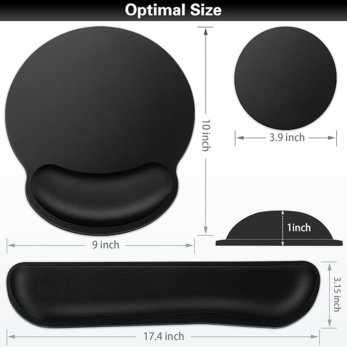 Ergonomic Keyboard Wrist Rest, Mouse Pad with Wrist Rest Black, Funny Gaming Mousepad with Wrist Support, Memory Foam Wrist Rest Set for Computer Keyboard, Office Desk Accessories