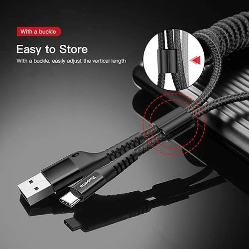 Baseus USB Type C Cable for Car, Retractable Cable(3FT) Curly USB A to USB-C Fast Charger Cord Compatible Samsung Galaxy S10 S9 S8 Plus Note 9 8, Moto Z, LG5/G6/V20, USB C Devices (Black)
