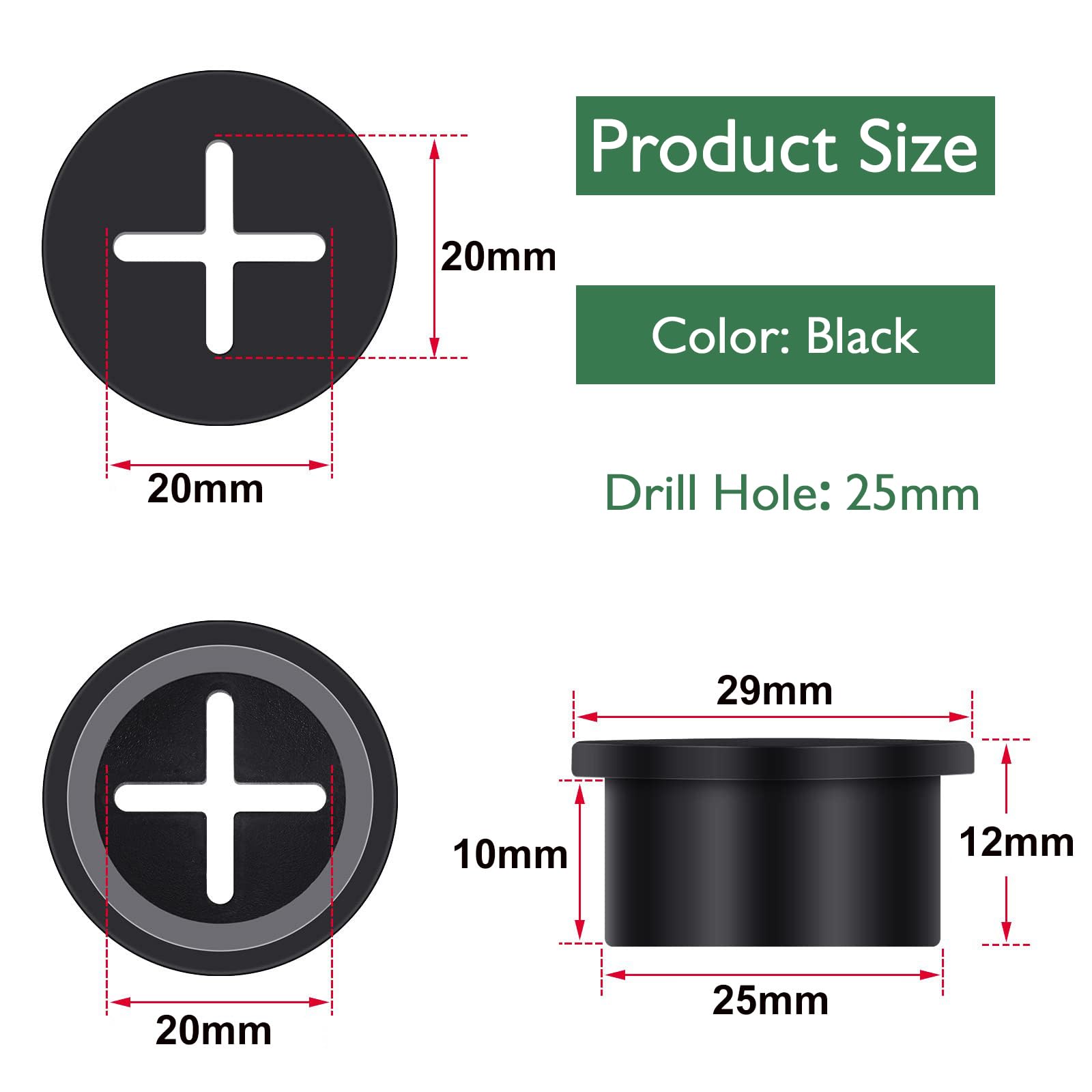 EASYEAH 20Pcs Desk Grommet, 1" (25mm) Black Silicone Cord Hole Cover