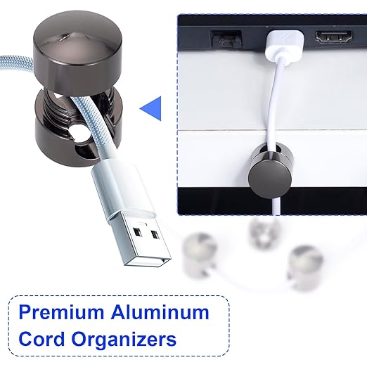1 Sets Charger Holders for Cords, Black Adjustable Cable Anchor Holders, Adhesive Metal Cord Clips, Cable Management Wire Organizers for Desk, Office, Nightstand