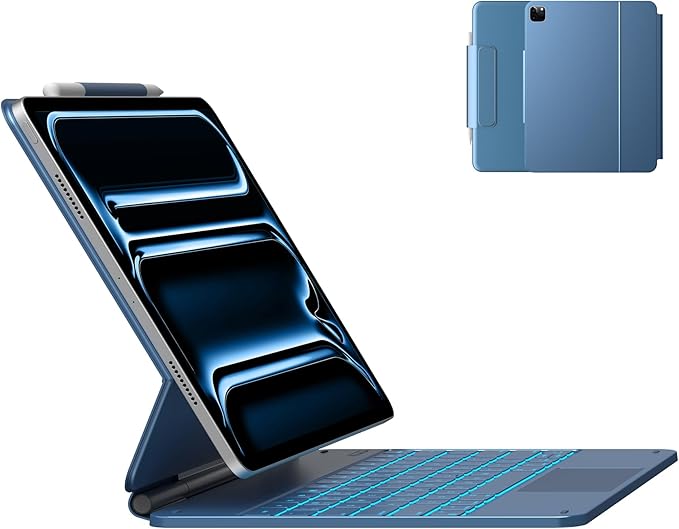 typecase Keyboard Case for iPad Pro 13-inch (M4)2024,Magic Keyboard with 11 Colors Backlight for iPad Pro 13,Keyboard Case with Pencil Holder,Multi-Touch Trackpad,Easy-Set Magnetic Stand(Pacific Blue)