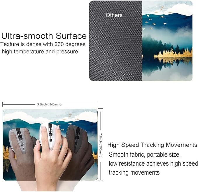 Mountains Landscape Mouse Mat, Waterproof Non Slip Rubber Base Mouse Pad for Office Laptop, 9.5"x7.9"x0.12" Inch