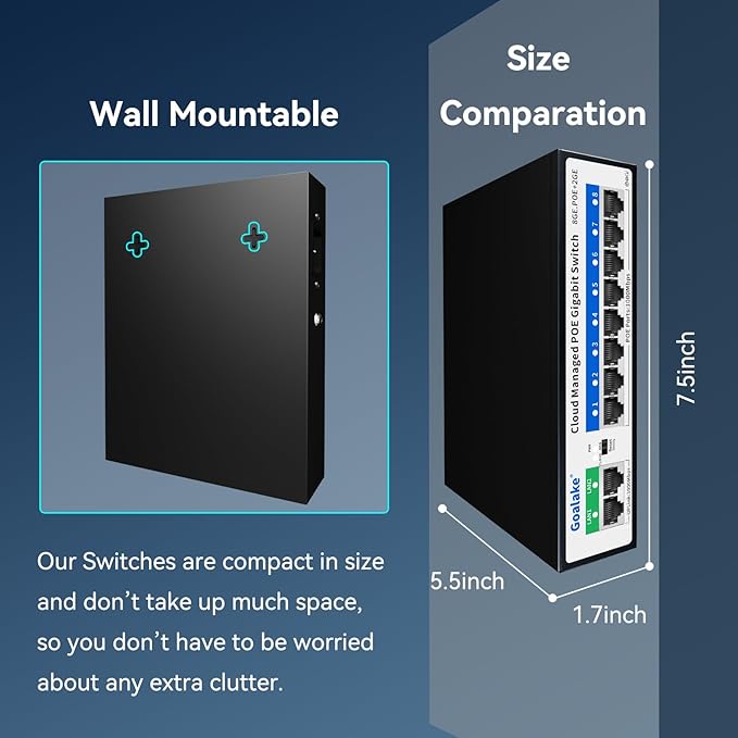 8 Port Gigabit PoE Switch with 2*1000Mbps Uplink, Easy Managed 10 Port Gigabit POE Switch Compatible with IEEE 802.3af/at Devices@120W, AI PoE Auto Recovery&Extend, Vlan, Metal Pluy&Play