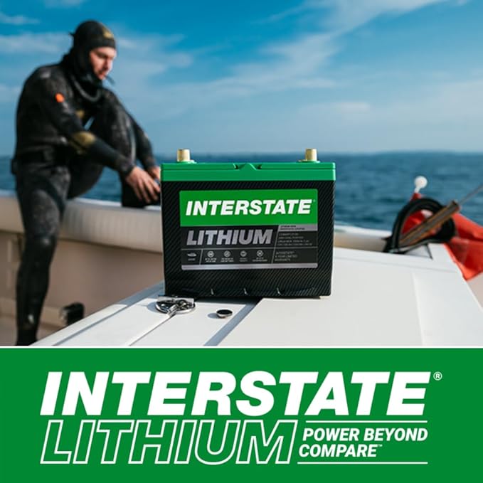 Interstate Batteries 12V 100Ah Group Size 24M Lithium Marine Dual Purpose Deep Cycle LiFePO4 Battery, Maintenance Free, Lightweight, Ideal For Boats with 1,000 Marine Cranking Amps (Li24MDP12V100)