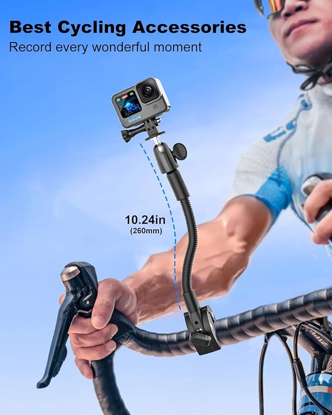 Gooseneck Clamp Camera Mount with 1/4“ 3/8" 5/8" Screw, Go Pro Mounts for Handlebar, Desk, Tube, Cross Bar, Compatible with GoPro Hero 13/Baby Monitor/Logitech Webcam/Insta 360/Field Monitor