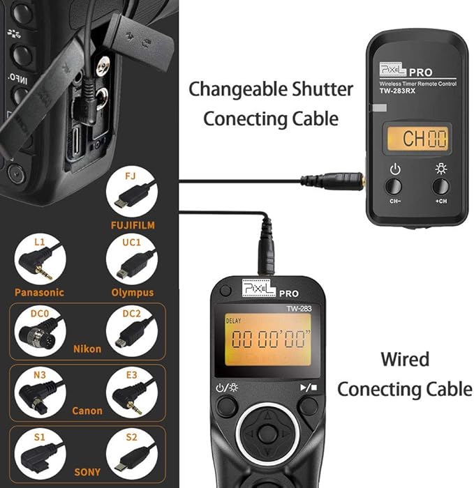 Wireless Remote Shutter Release Cable Wired Timer Remote Control TW-283DC0 Compatible for Nikon D850 D810 D800 D700 D500 D300 D300s D200 D40s D800E D810A D1X D2H D3X D1 D2 D3 D3s D4 D5 D4s F5 F6 F100