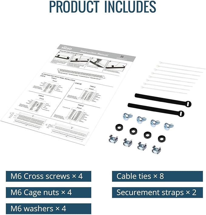 Tecmojo 24 Port Patch Panel, Cat6 Patch Panel, 1U Patch Panel, Network Patch Panel for 19 inch Rack Mount equipments, 10G Support, with Cable Management, Unshielded