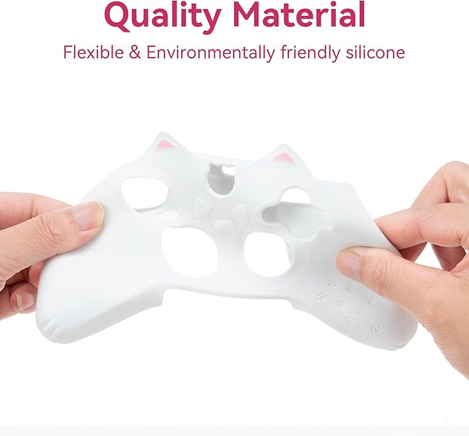 GeekShare Cat Paw Controller Skin Grips Set Anti-Slip Silicone Protective Cover Skin Case Compatible with Xbox Series X Controller with 2 Thumb Grip Caps and 1 Sticker (White)