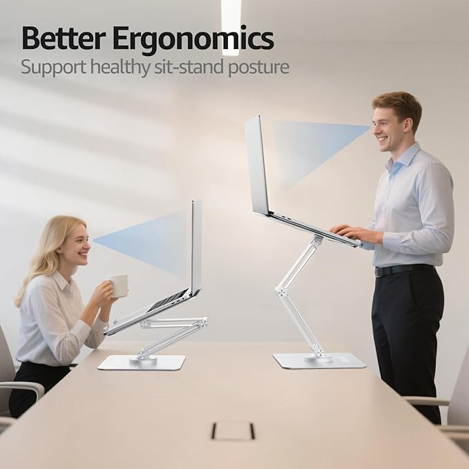 Urmust Height Adjustable Laptop Stand for Desk with 360°Rotating Base, Foldable & Portable Laptop Riser, Computer Accessories for Collaborative Work, Compatible with MacBook Pro, All Laptops 10"-17"