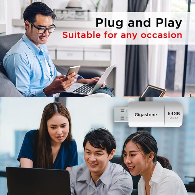 GIGASTONE 64GB Flash Drive (2 Pack) Z60 USB 3.2 Gen 1, 100MB/s Ultra Fast, Retractable Capless Slider Design, Data Storage, Backup for PC/Mac/TV/Car Audio, USB 2.0/3.0/3.1 Compatible