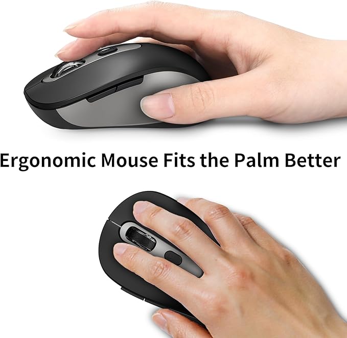 Wireless Mouse for Laptop, PC, Chromebook, Mac, MacBook, Silent Wireless Mouse with USB Nano Receiver, Side Button, 2400 DPI, Anti Slip Roller, 6 Button Ergonomics Cordless Computer Mice - Black Gray