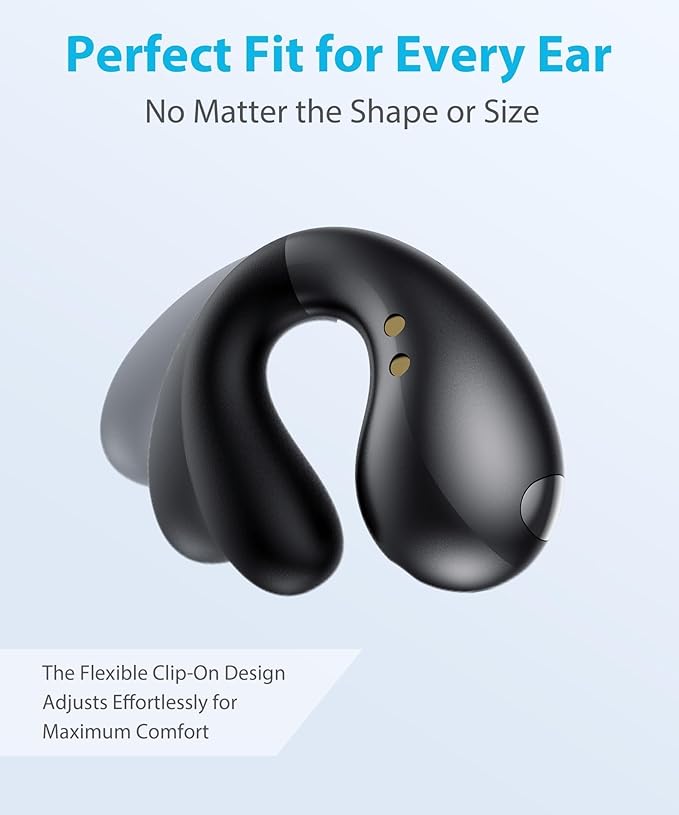 Ultra Open Ear Earbuds - Ergonomic Clip-On Earbuds, Small Bone Conduction Over-The-Ear Headphones with Waterproof Design, Perfect Running Headphones for Sports and Fitness, Black