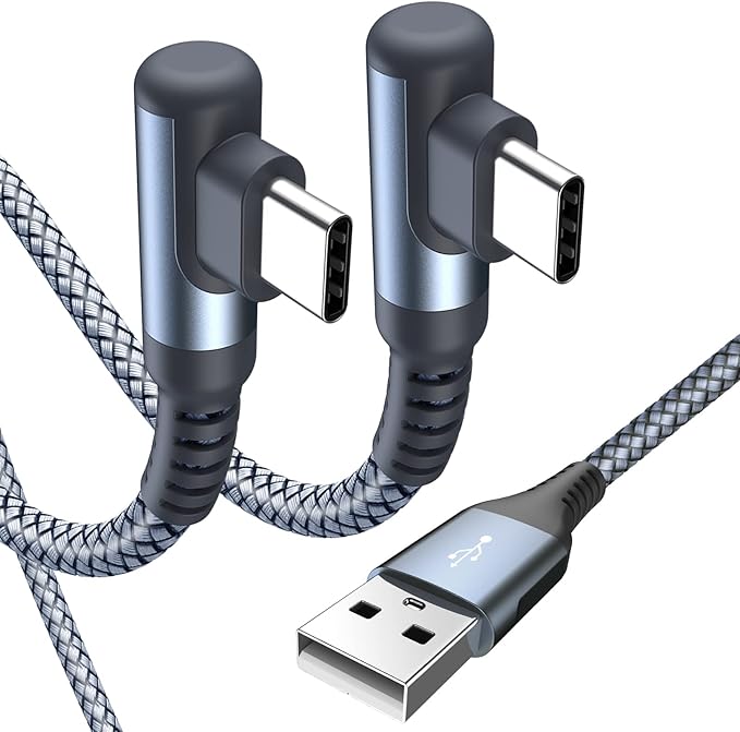 USB C Cable Right Angle [2-Pack, 1.5FT+1.5FT], USB Type C iPhone 16 Charger Cable Nylon Braided Cord for iPhone 15 16 Pro Max Plus Samsung Galaxy S25 S24 S23 S22 S21 S10 S9 S8 Note 20 10 9 8,Moto,PS5