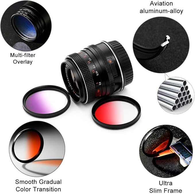 40.5mm Graduated Color Filters Kit 9 Pieces Gradual Colour Lens Filter Kit Set Accessory for Canon Nikon Sony Pentax Olympus Fuji DSLR Camera + Lens Filter Pouch +Lens Cleaning Cloth