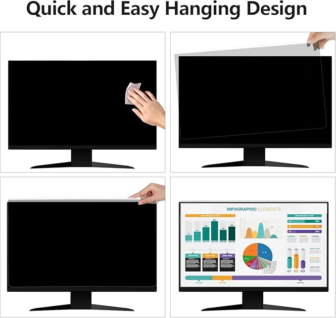 [2 Pack Computer Privacy Screen Shield Compatible for 26/27 Inch 16:9 Widescreen Desktop Monitor - Anti Glare & Blue Light Filter - Hanging Design for Easy On/Off
