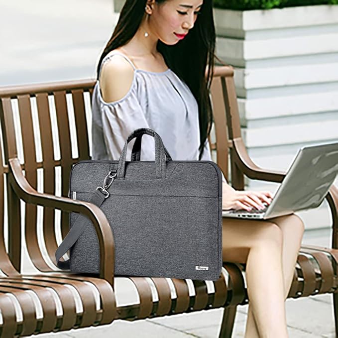 Voova Laptop Bag 17 17.3 Inch Water-resistant Laptop Sleeve Case with Shoulder Straps & Handle, Computer Case Cover Slim Briefcase Compatible with 17-18” Hp Dell Asus Acer, Grey