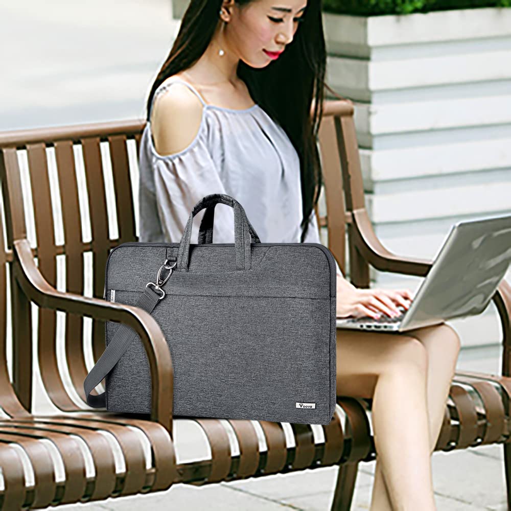Voova Laptop Bag 15.6 Inch, Waterproof Computer Sleeve Carrying Case with Shoulder Straps & Handle Compatible with Macbook Air 15 M2/M3/M4, MacBook Pro 15/16, 15-16 Inch Hp Dell Lenovo Asus, Grey