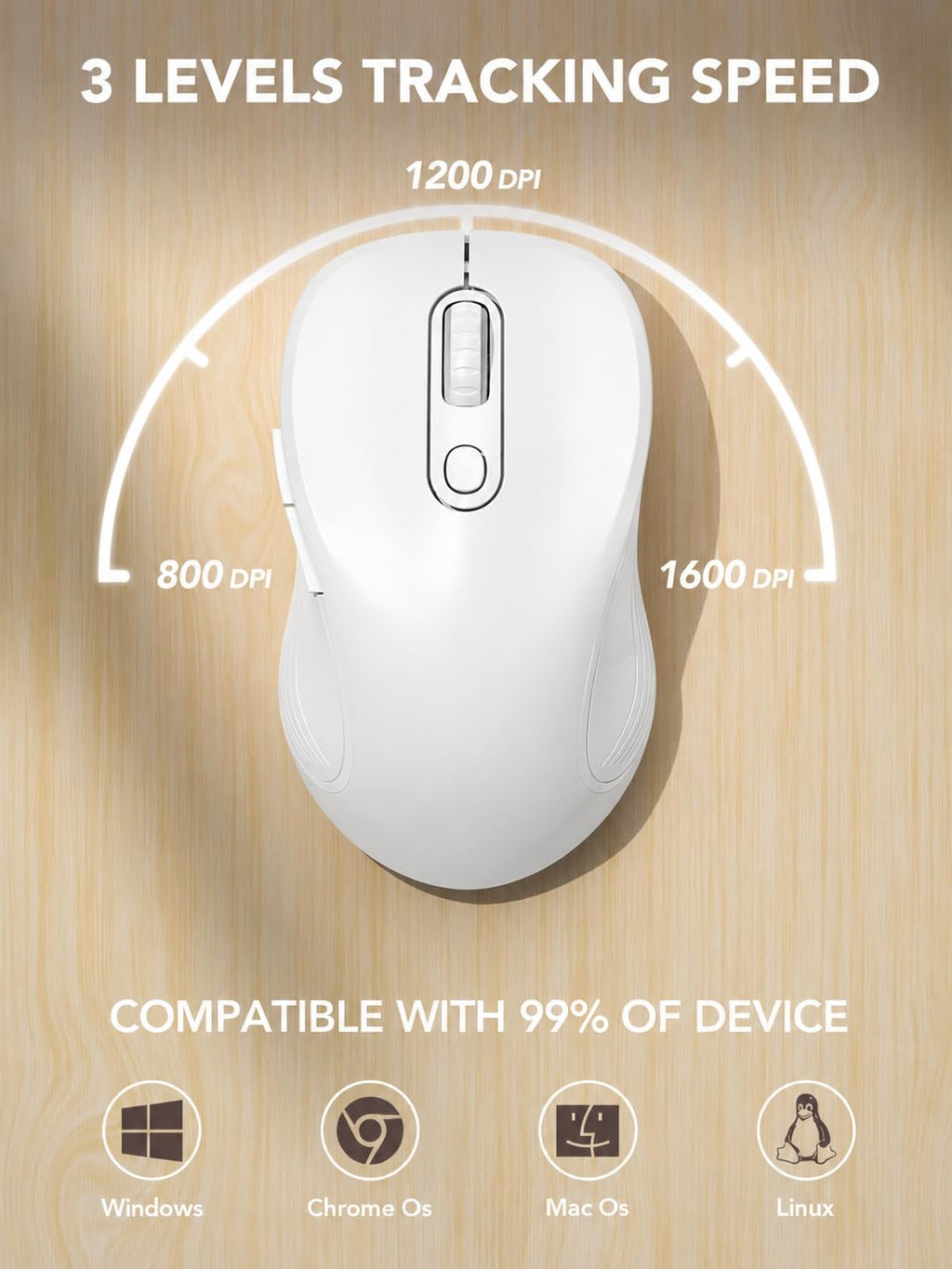 Trueque Wireless Mouse for Laptop, Ergonomic 6-Button Mouse, Pure White