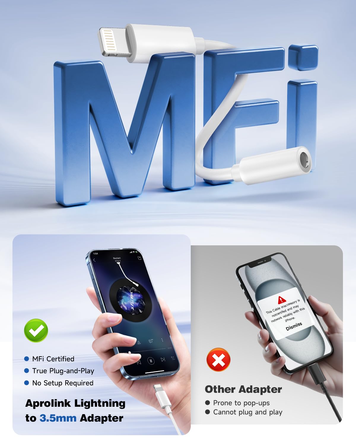 3-Pack Lightning to 3.5mm Adapter, MFi Certified Hi-Fi DAC Audio Dongle