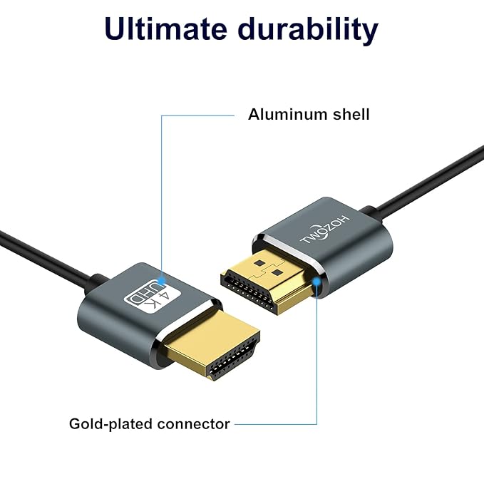 Twozoh Ultra-Thin Long HDMI to HDMI Cable 30FT, Hyper Slim HDMI 2.0 Cable, Extreme Flexible HDMI Cord Support 3D/4K@60Hz, 2160P, 1080P