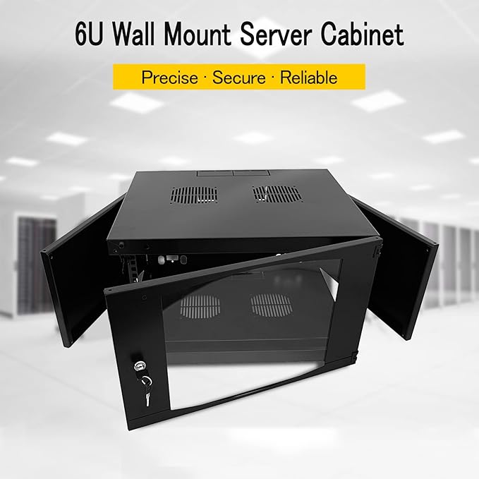 Raising Electronics Wall Mount Server Cabinet for Networking Data Home Video WiFi Internet System with 12 inch Install Depth (6U 450mm deep)