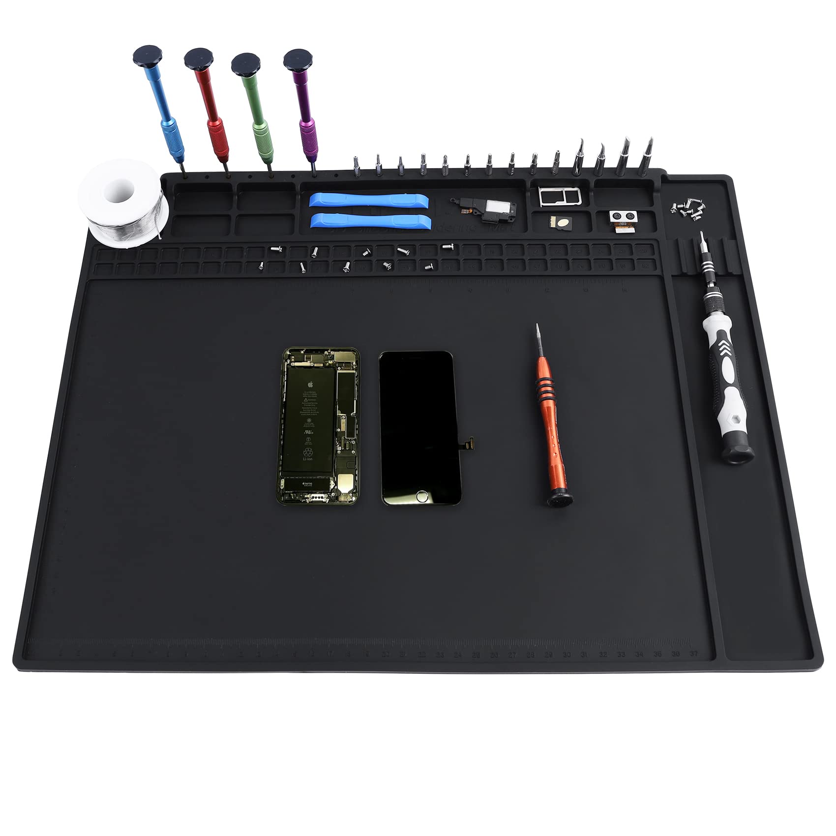 HPFIX Anti Static Mat Includes ESD Wristband and Grounding Wire and Grounding Plug for Electronics Repair, Premium Heat Resistant ESD Safe Soldering Mat (17.7" x 13.6")