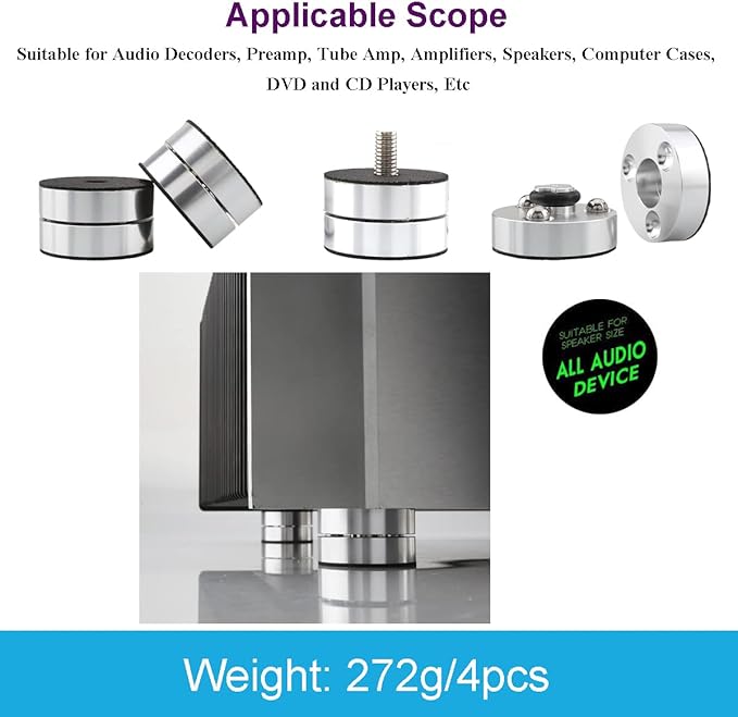 Audiocrast 4X HiFi Speaker Spike Pad Isolation Feet Stand Feet 40X23MM Shock Absorber with Stainless Steel Ball for Audio Speaker Subwoofer CD DVD Amplifier Turntable DAC