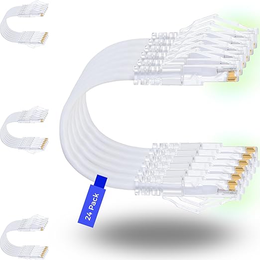 Rapink Patch Cables Cat6/ Cat6a 5ft (24 Pack) Slim, Cat6a Ethernet Patch Cable 10G Support, Snagless Cat 6 Patch Cable for Patch Panel to Switch, Flexiable Cat6 Ethernet Cable White