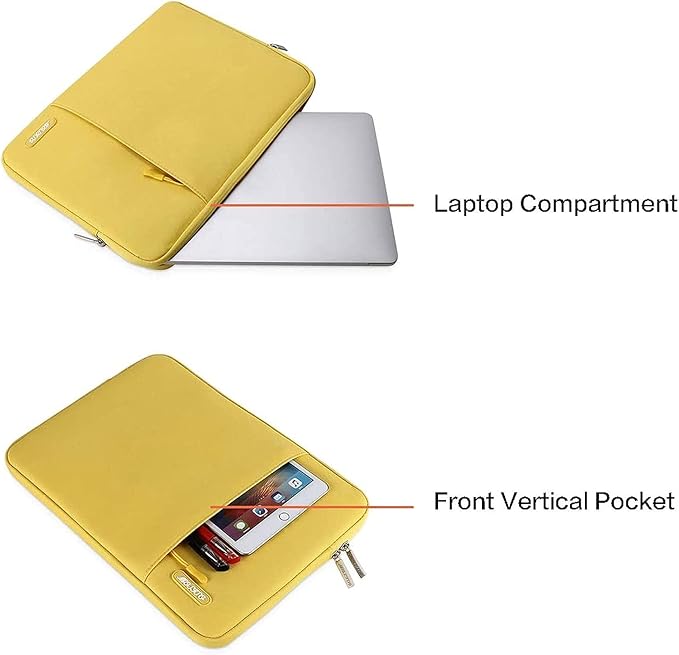 MOSISO Laptop Case 16 inch, 15-15.6 inch Laptop Sleeve Compatible with MacBook Pro 16 M4 M3 M2 M1, HP Acer Dell Lenovo ASUS Notebook, Polyester Vertical Computer Sleeve Bag with Pocket, Yellow