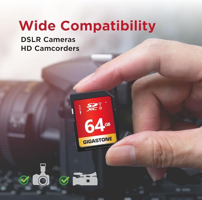 GIGASTONE 64GB SD Card 10-Pack UHS-I U1 Class 10 SDXC Memory Card High Speed Full HD Video Canon Olympus Digital Camera with 10 Mini Cases