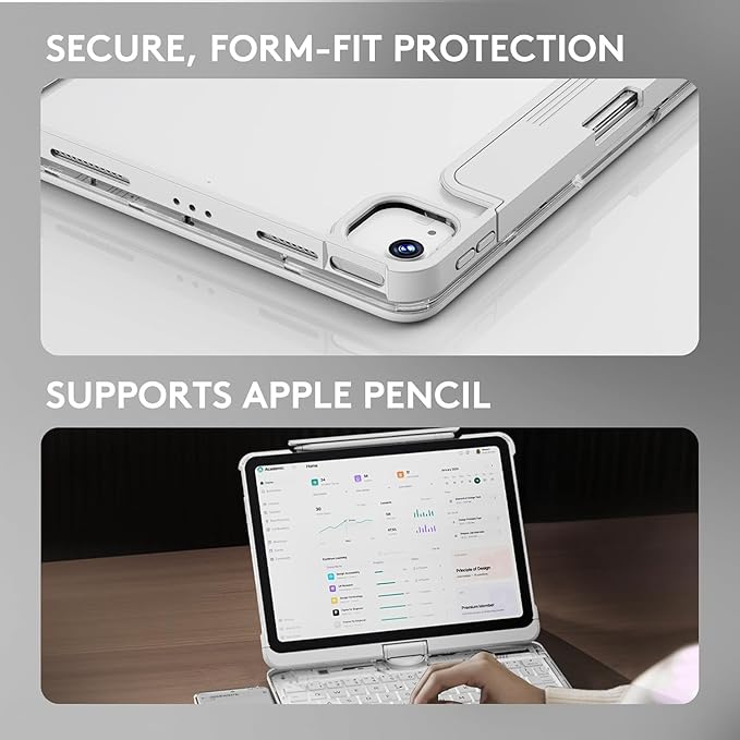 KITONE Transparent Case with Wireless Keyboard for iPad 10.2-in (7th, 8th, and 9th Gen), 7 Colors Backlight, Trackpad, 360°Rotating Stand, Tech Style