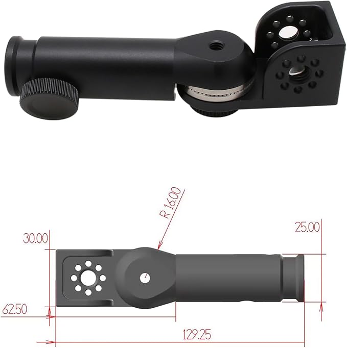 Tripod Mount Adapter and 3/8" 1/4" Bracket Block Cube 180 Swivel Rotation for Camera Video Monitor, Lens Motor, Microphone, Teradek Wireless System, Black