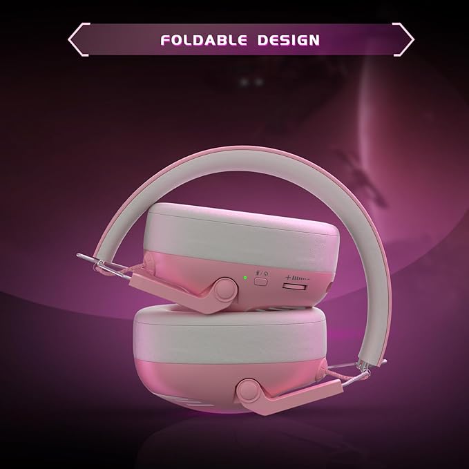 Wireless Gaming Headset for PS5, PS4, PC, NES, Bluetooth 5.3 Gaming Headsets Wireless with Noise Canceling Microphone, Gamer Headphones for Nintendo Switch, 50H Battery - Pink